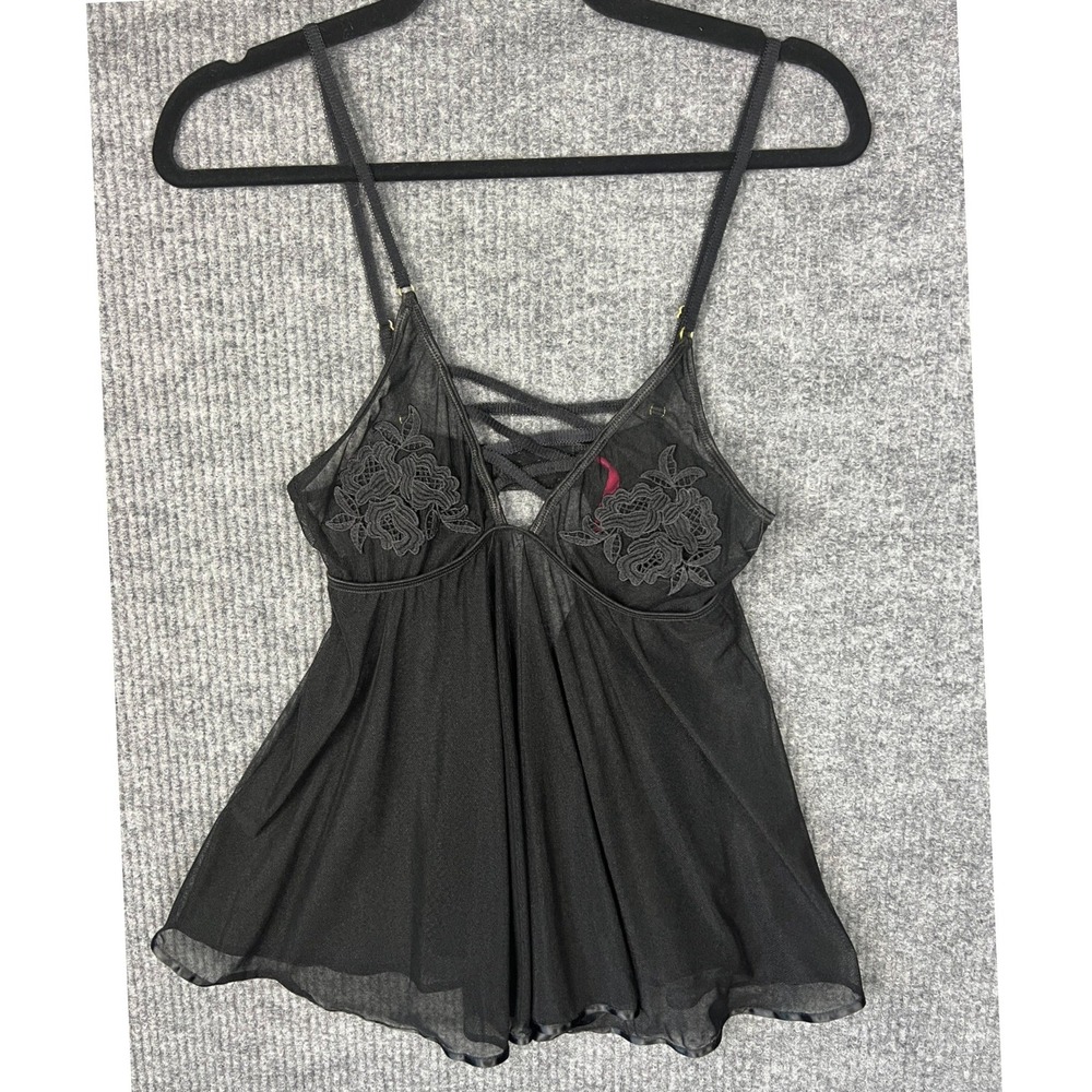 Y2K Goth Dark Romantic Black Mesh Rose Babydoll Cami Seven til Midnight M